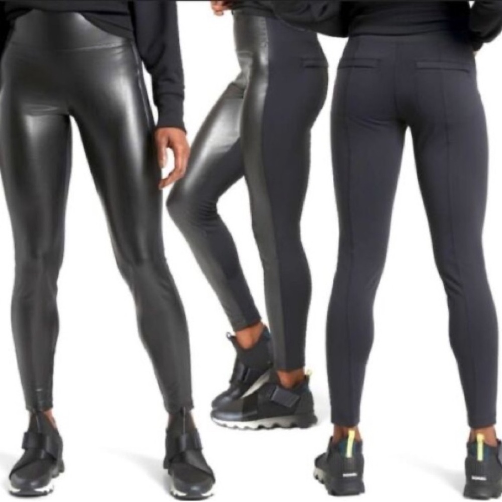 Athleta Delancey Shine Tight Leggings Womens M Black Faux Leather High